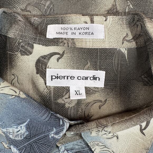 Pierre Cardin Shirt Mens XL Rayon Marlin Fish Print Button Up Vintage Style - Picture 3 of 10